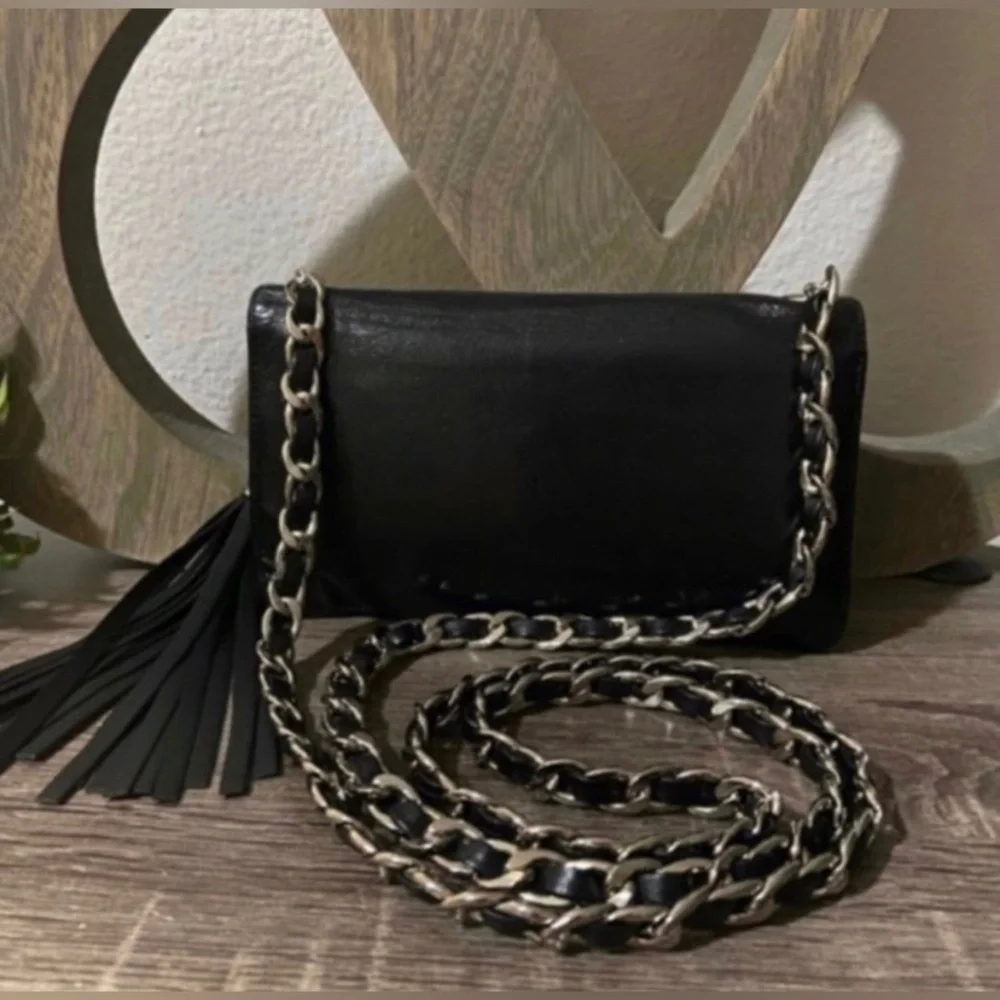 🐼🖤Chanel Sevruga CC Logo Wallet with Crossbody or Shoulder Style Chain Bag